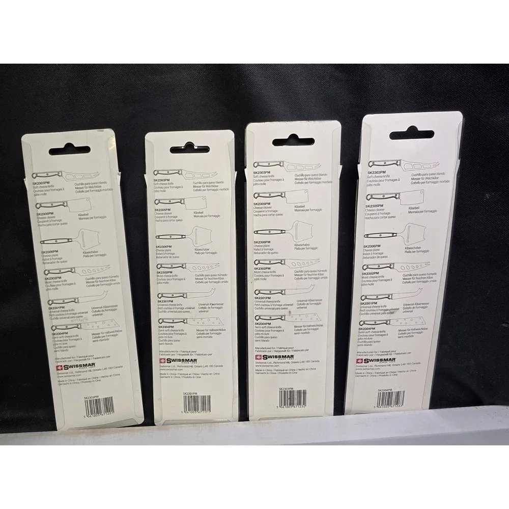 Swissmar 4pc Cheese Knife Set New Sealed Black Handles Stainless Steel